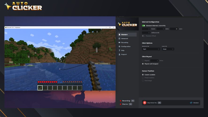 Using Auto Clicker on Steam for auto-fishing in Minecraft