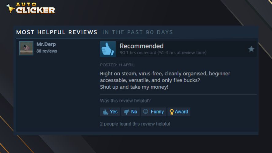 A review on Auto Clicker on Steam page