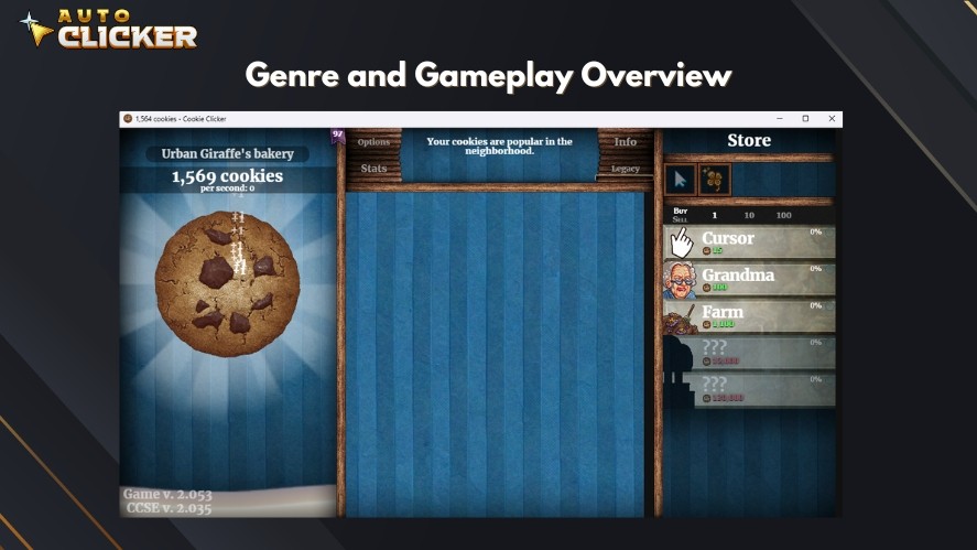 A simple gameplay of Cookie Clicker - one of the most popular clicker simulator online games