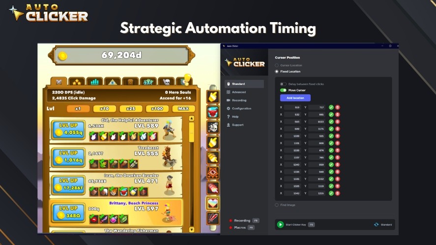 Using Auto Clicker on Steam to automatically buy heroes and use skills