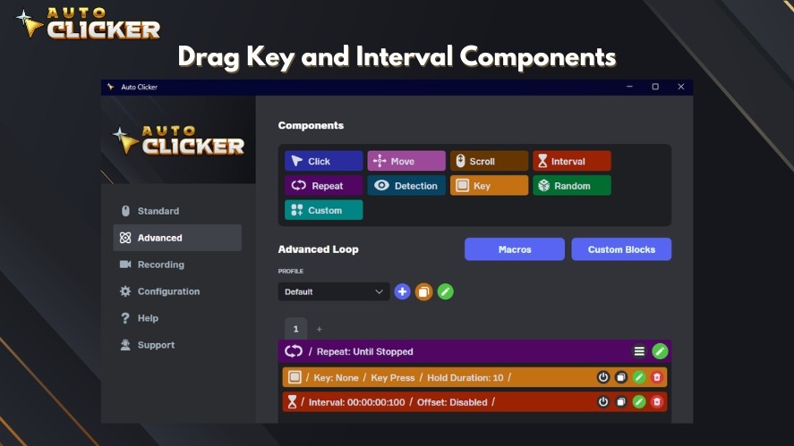 Drag the Key and Interval components into the Loop zone