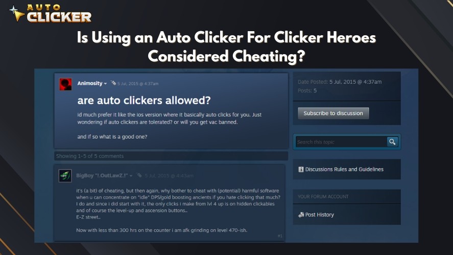 An answer from the Steam discussion about a question: are auto clickers allowed?