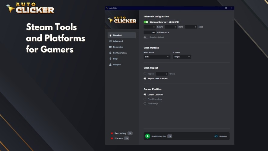 Auto Clicker on Steam's interface