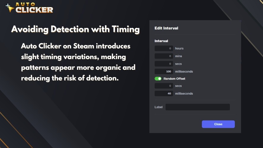Auto Clicker on Steam's random offset feature to avoid detection with timing
