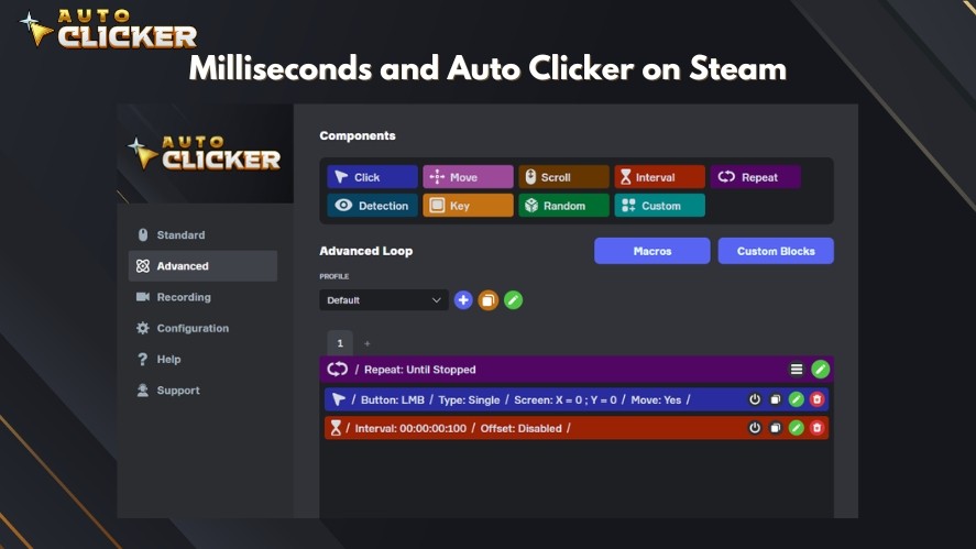All millisecond settings in Auto Clicker on Steam