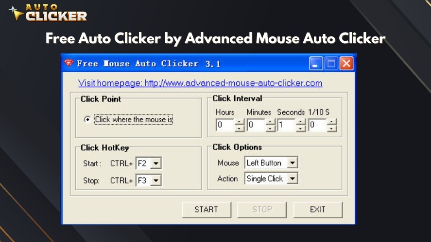 Free Auto Clicker by Advanced Mouse Auto Clicker with click point, click interval, click hotkey, and click options