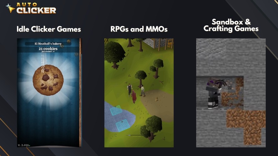 Game types for using auto clickers