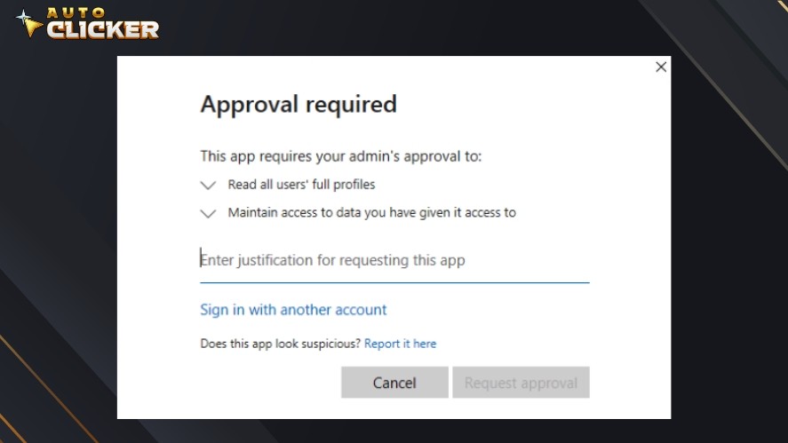 A pop-up requires full admin permission before continuing