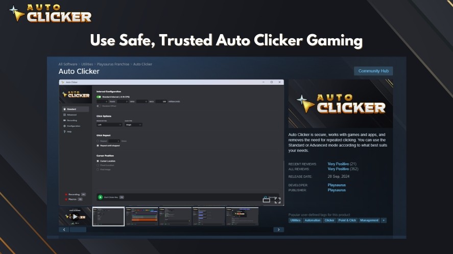 Auto Clicker on Steam with positive reviews