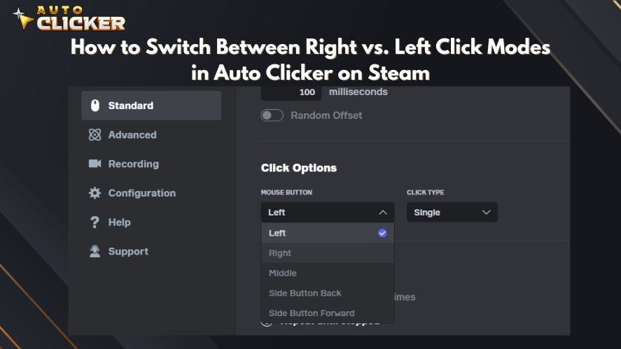 Switch between right vs. left click modes in Auto Clicker on Steam