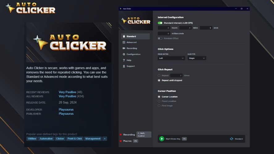 Auto Clicker on Steam and its very positive review on Steam