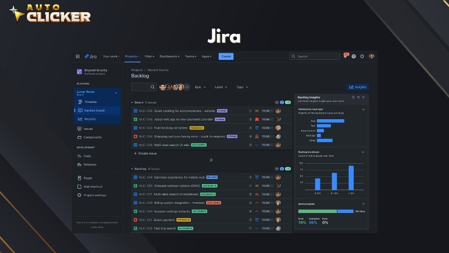 Jira's backlog board for task management