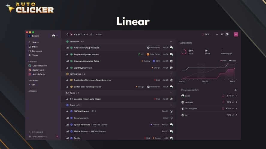 Linear's board for task management