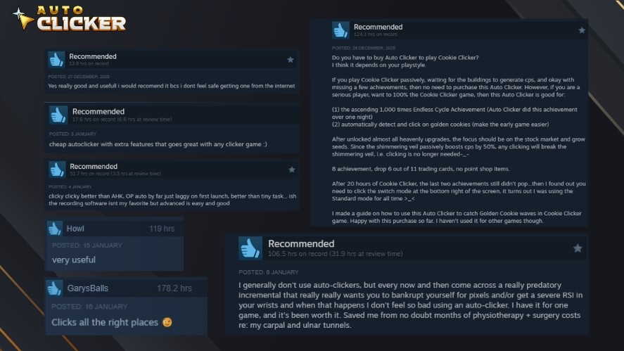 User reviews on Steam for Auto Clicker on Steam