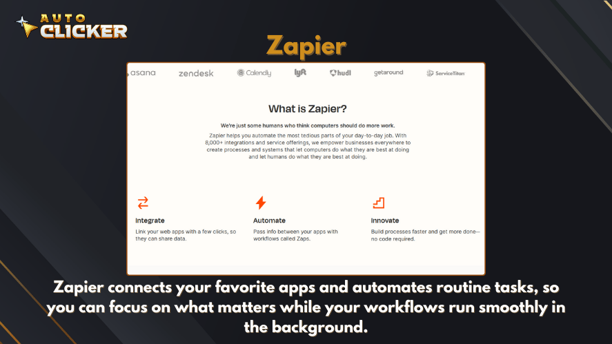 Zapier dashboard displaying app integrations and workflow automation features, helping users streamline repetitive tasks.