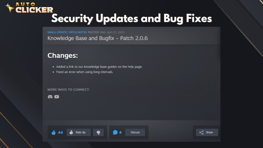 An Auto Clicker on Steam's patch note about bugfix