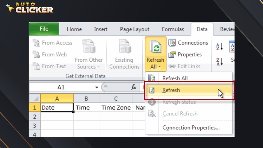 Using Auto Clicker to refresh data in Excel