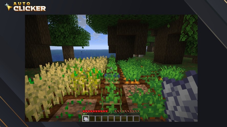 A crop farm in Minecraft with wheat and carrots