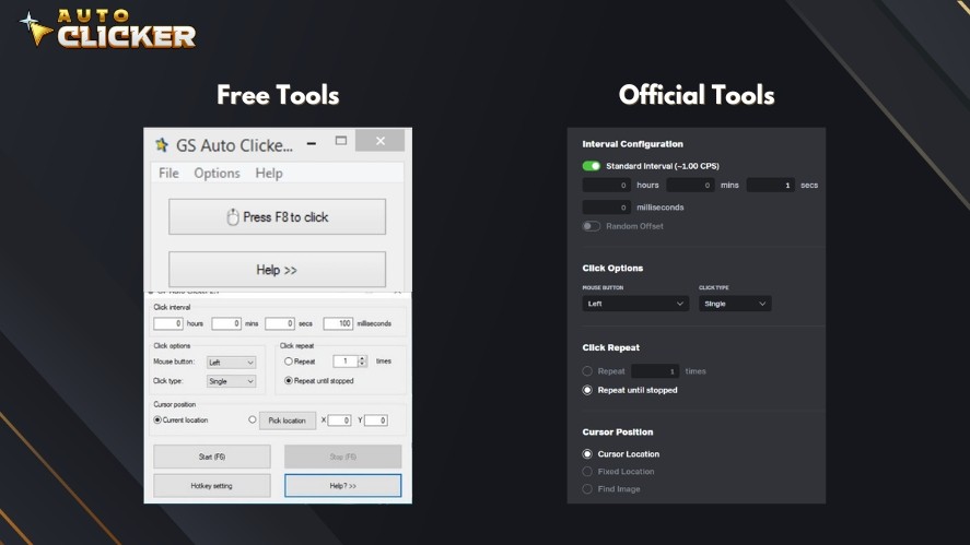 Free autoclickers vs. official tools