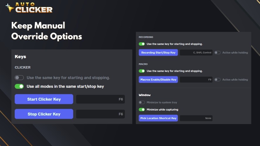 Configuring hotkeys in Auto Clicker on Steam