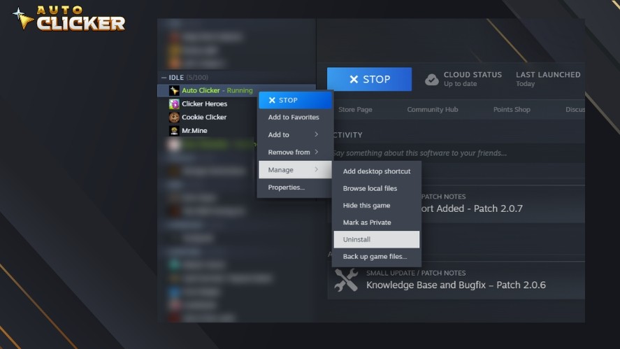 Uninstall Auto Clicker on Steam