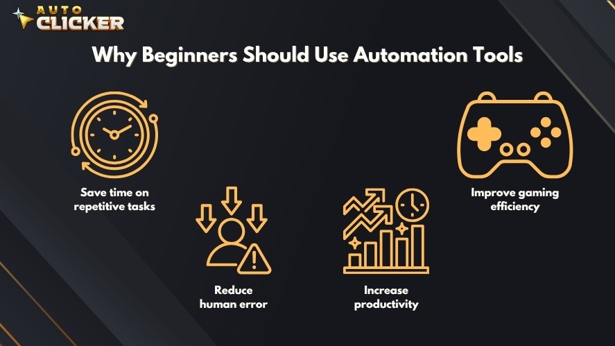 Benefits of using automation tools include save time on repetitive tasks, reduce human error, increase productivity, and improve gaming efficiency