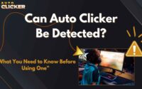 can auto clicker be detected featured image with gamer setup and warning symbol about detection risk
