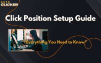 Click position setup guide for auto clicker Steam showing automated mouse click setup and user working on computer