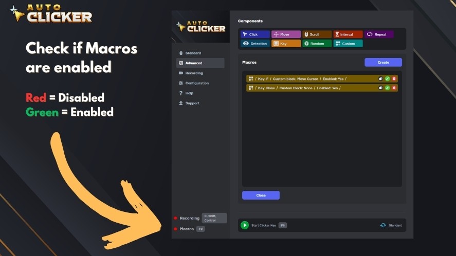 Macros are disabled in Auto Clicker on Steam