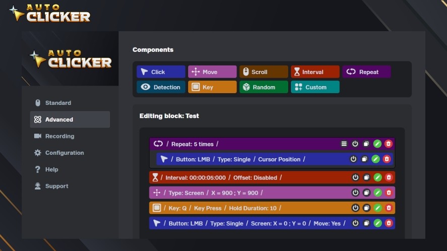 A custom block with sequence of actions