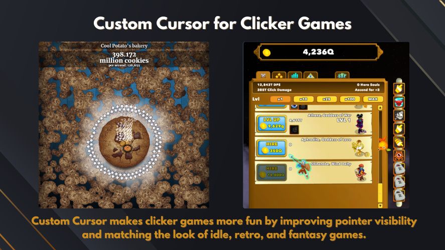 Custom Cursor used with Cookie Clicker and Clicker Heroes gameplay