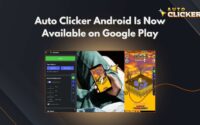 Auto Clicker Android available on Google Play showing tap and swipe automation controls on a mobile game