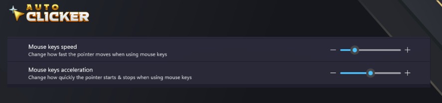A close-up of the Windows Mouse Keys settings panel showing the adjustment sliders for pointer speed and pointer acceleration